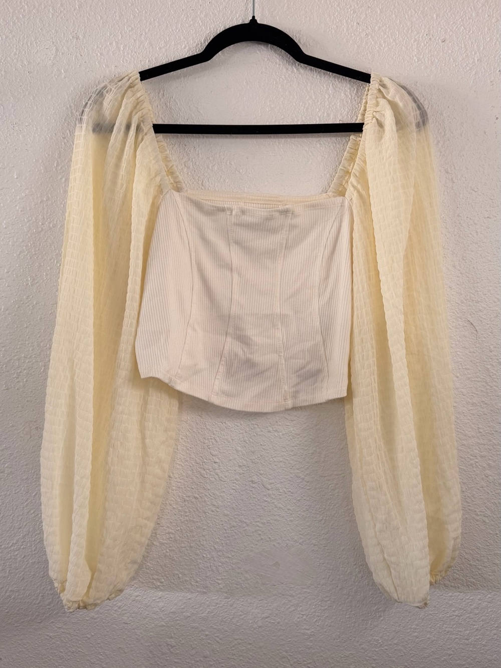 Cream Puff-Sleeve Square-Neck Top